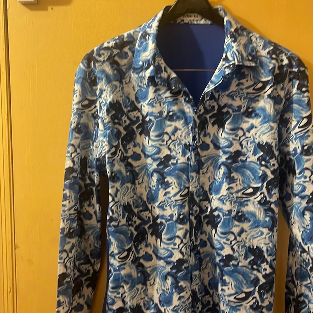 Bikkembergs blue white button down shirt large slim fit - Picture 1 of 2